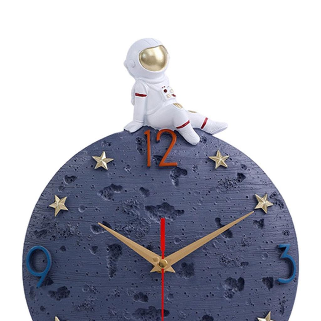 Nordic Astronaut Wall Clock Non Ticking Battery Operated for Dining Room