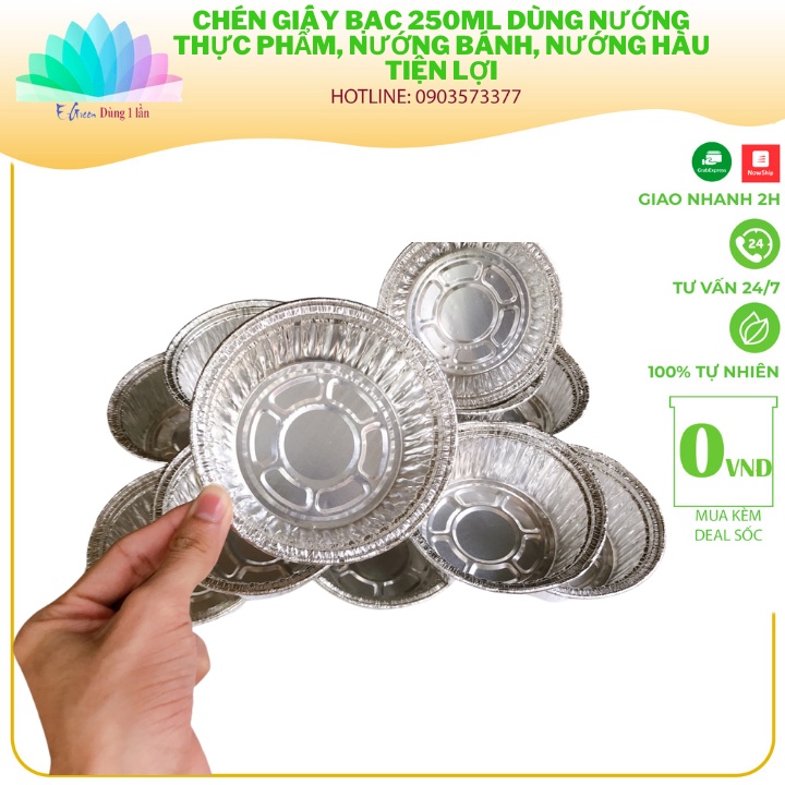 Set 100 Chén Khuôn Giấy Bạc 250ml Dùng Nướng Thực Phẩm, Nướng Bánh, Nướng Hàu Tiện Lợi - E Green Dùng 1 Lần