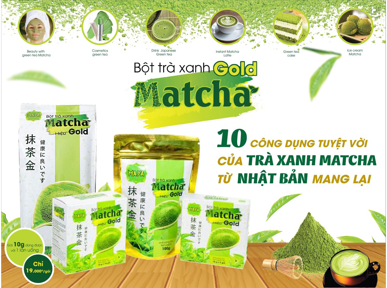 Bột Trà Xanh Matcha Hiệu Gold Cocoa Indochine (Hộp 10 Gói x 10g)