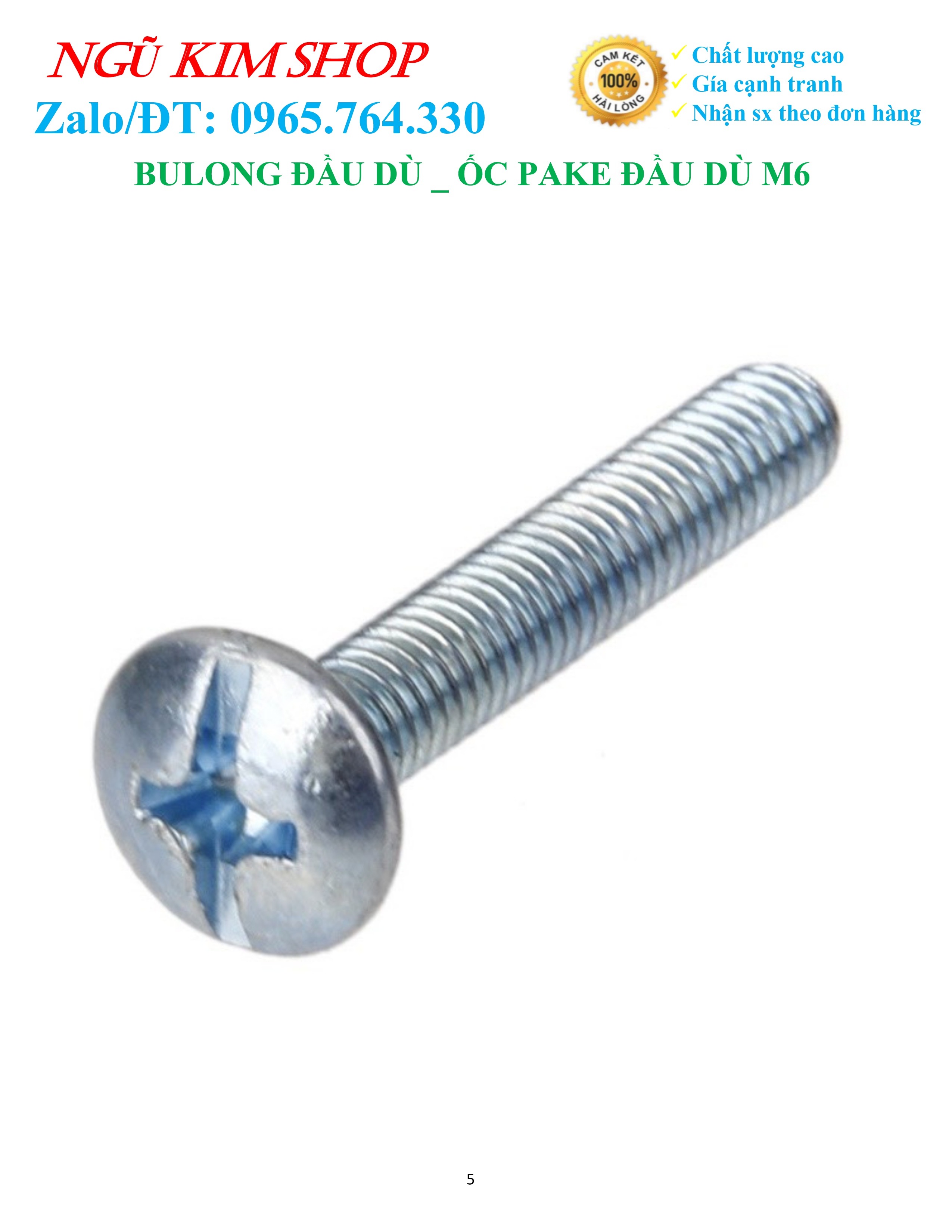 BULONG ĐẦU DÙ _ ỐC PAKE ĐẦU DÙ M6