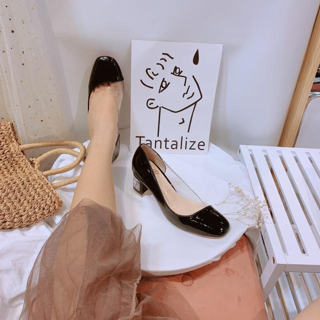 Giày búp bê gót vuông 4 phân phối quai trong