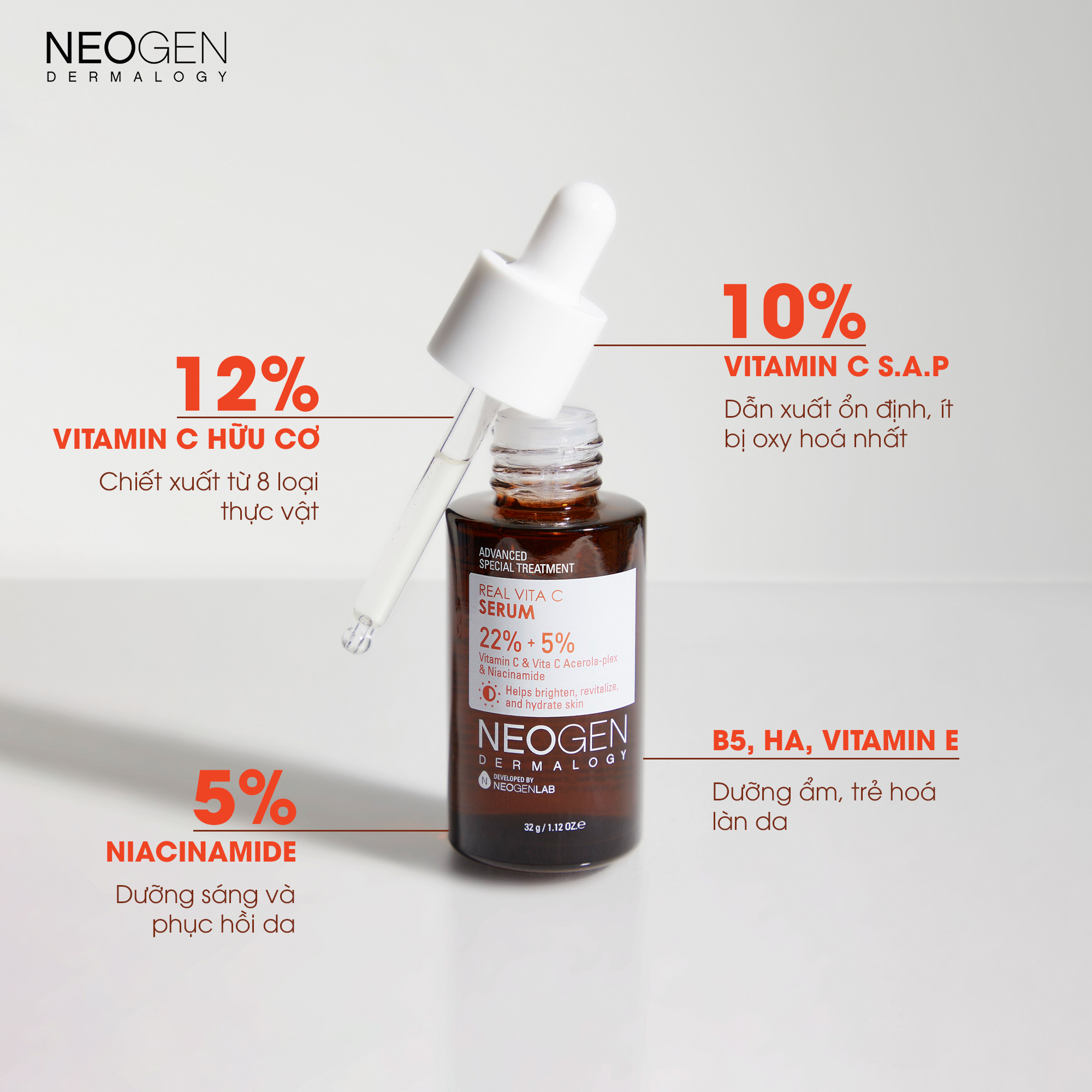 Siêu Tinh Chất Xoá Thâm Dưỡng Trắng Vitamin C SAP Neogen Dermalogy Real Vita Serum 32g