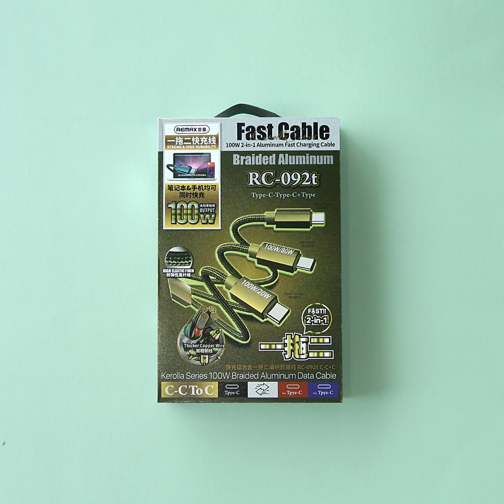 Cáp Sạc Nhanh Đa Năng 2in1 Type C to C+C 100W Remax RC-092t Hàng Chính Hãng Remax