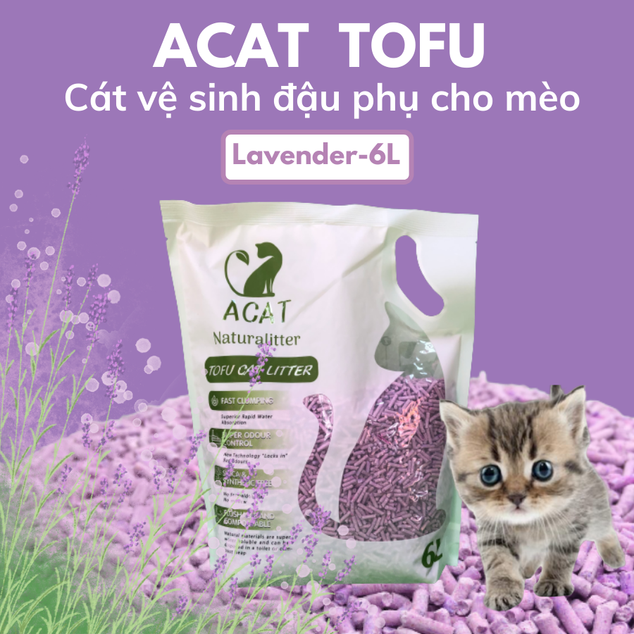 Cát vệ sinh đậu phụ cho mèo ACAT TOFU 6L mùi lAVENDER túi 2kg