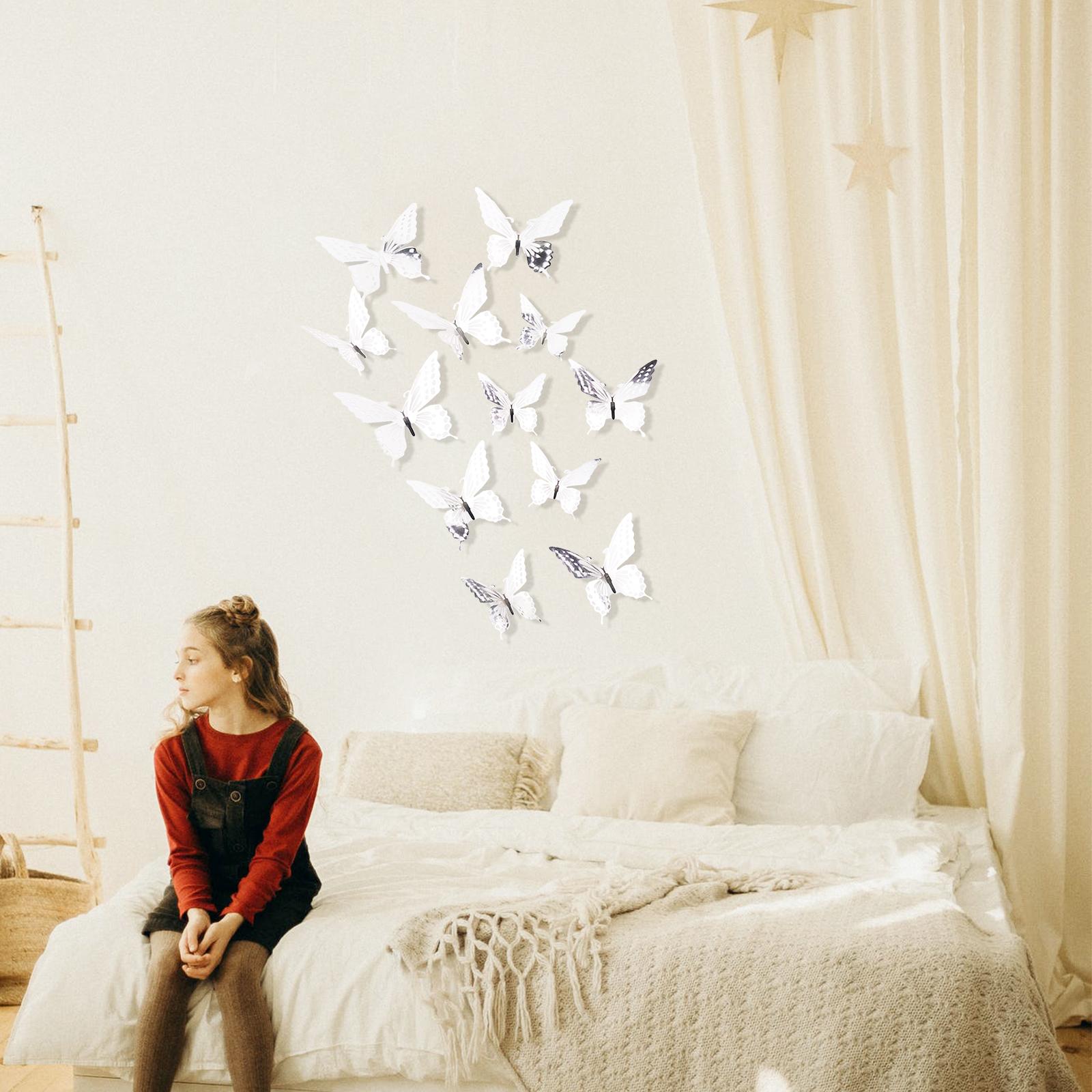 12 Miếng Đán Decal Trang Trí 3D Họa Tiết Bướm Có Thể Tháo Rời