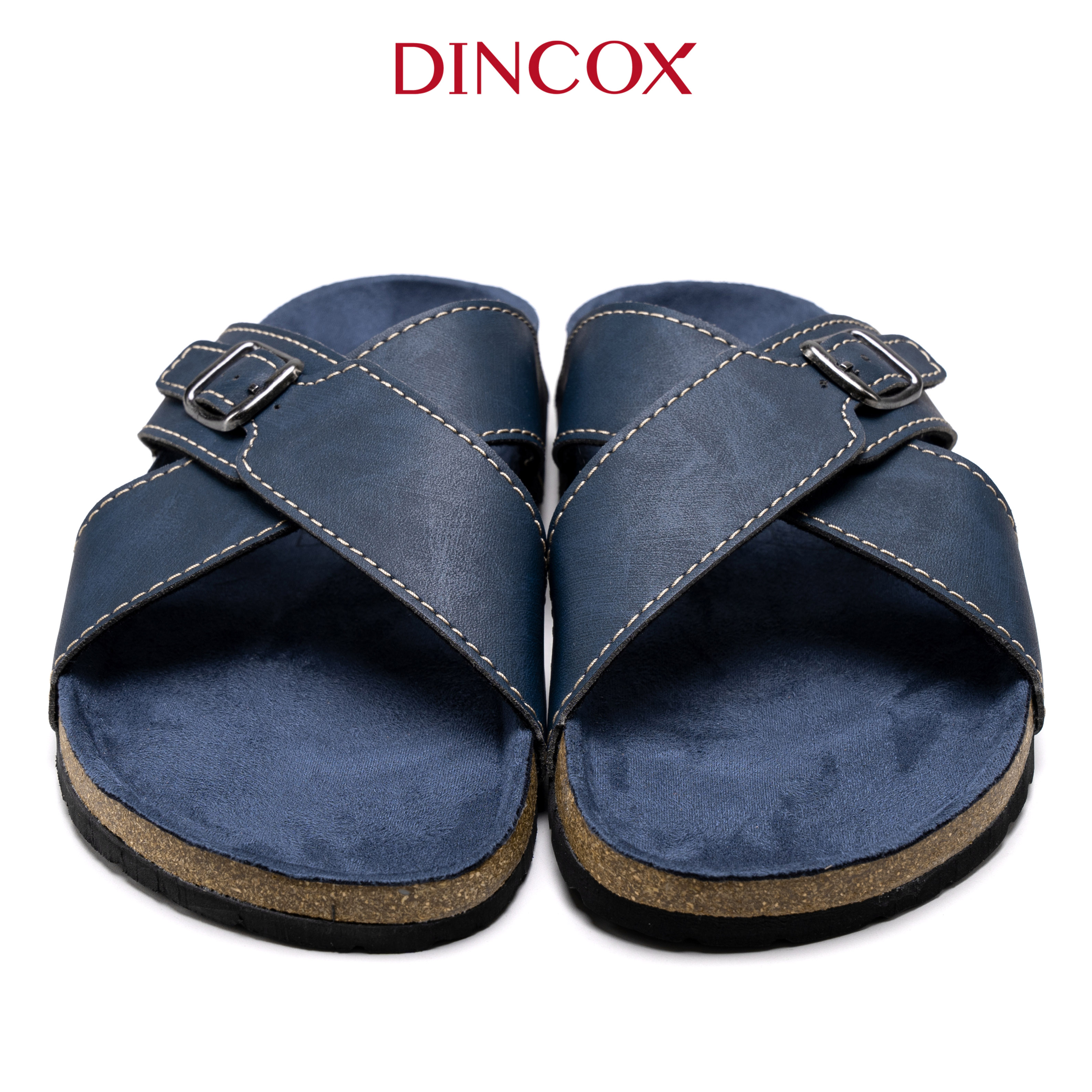 Dép Đế Trấu Nam Quai Chéo 1 Khóa Navy DC05 Dincox
