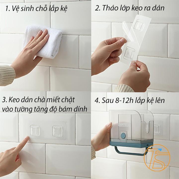 Kệ Đựng Muỗng Đũa Thìa Dán Tường CB03 Có Khay Hứng Nước Kèm 2 Móc Treo Và Giá Treo Khăn - Hộp Để Đũa Thìa Trên Bàn
