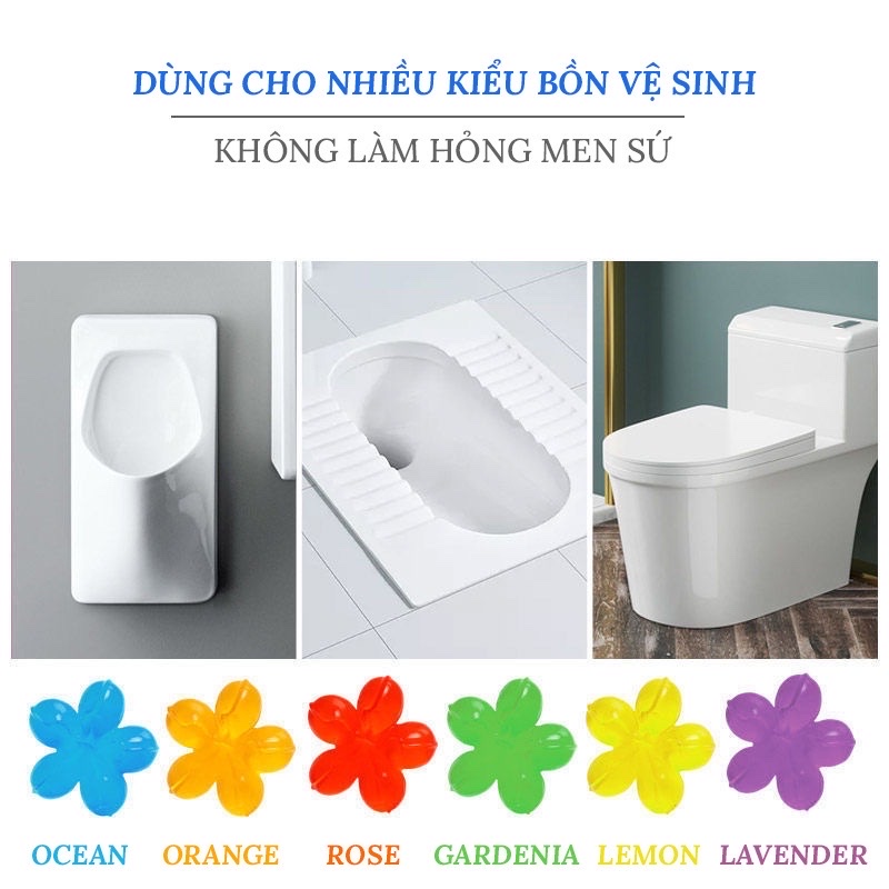 Combo 5 ống Gel thơm Khử Mùi Khử Trùng làm sạch vệ sinh diệt khuẩn bồn cầu hình bông hoa CozyBin