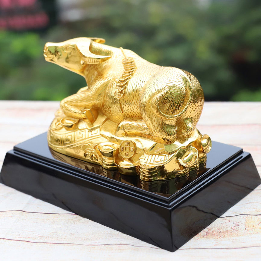 Tượng Trâu Kim Ngưu mạ vàng size lớn - Quà tặng Tết Tân Sửu 2021 cao cấp cho sếp, đối tác, khách hàng
