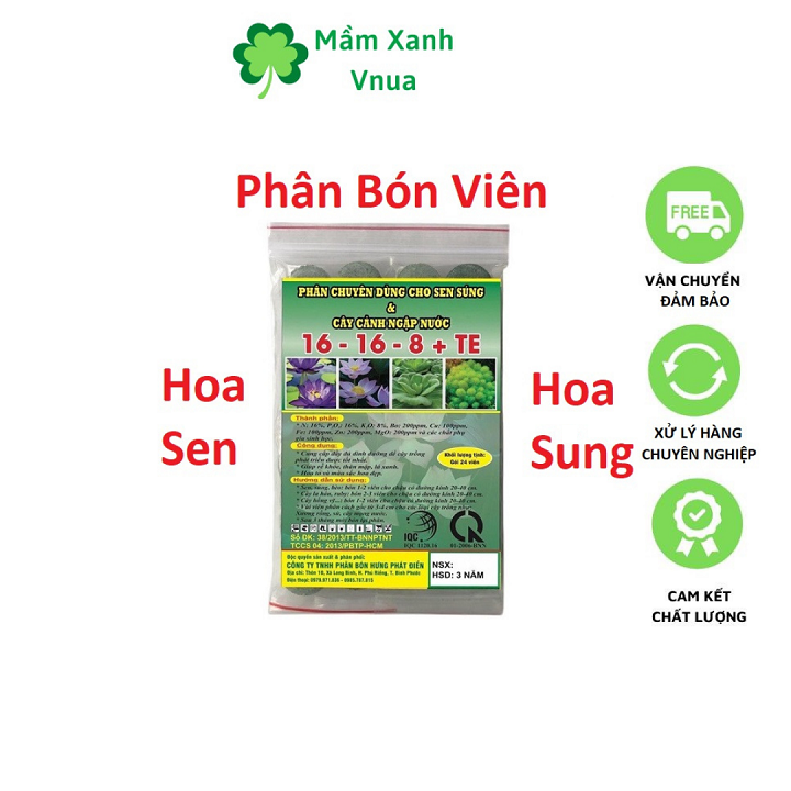 Phân Bón Hoa Sen Sung Và Cây Ngập Nước NPK 16-16-8+TE Gói 24 Viên