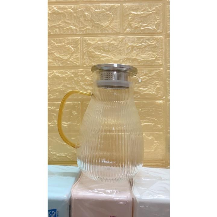 Combo bình đựng nước thủy tinh chịu nhiệt lên tới 400 độ C vân tăm bầu và 6 cốc