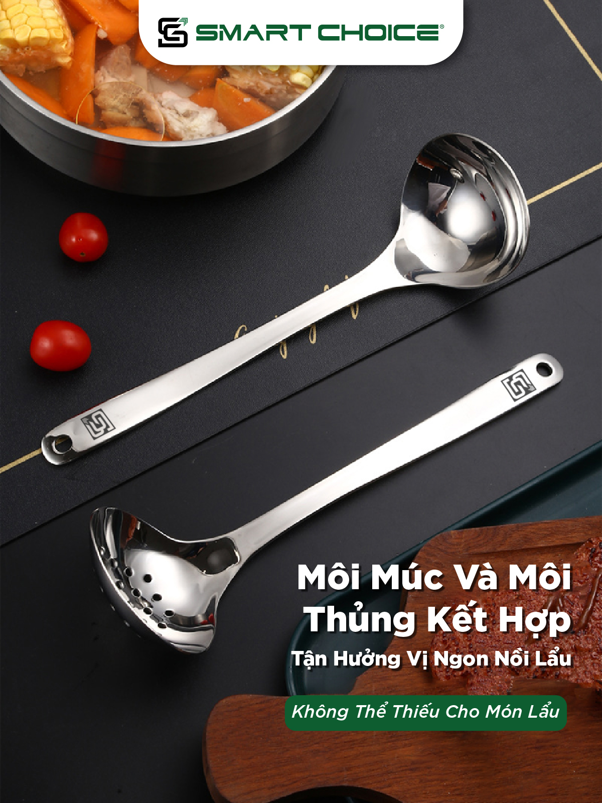 Muôi Múc Canh Inox SMARTCHOICE Cao Cấp, Muôi Thủng SMARTCHOICE Sang Trọng Dùng Cho Nhà Bếp SCG-PK081