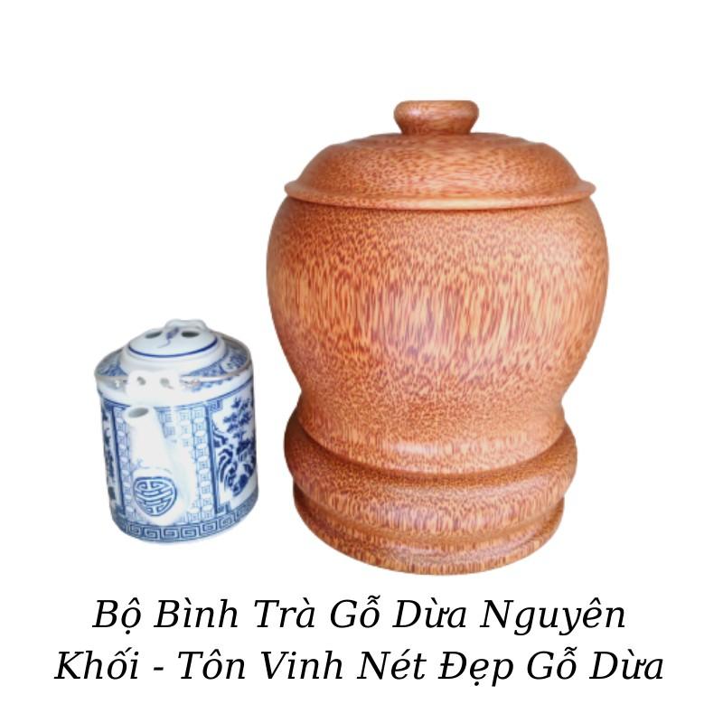 Bộ Giữ Ấm Bình Trà Gỗ Dừa Nguyên Khối Chân Đế Liền Sang Trọng- Tôn Vinh Nét Đẹp Gỗ Dừa - Bình Trà 700 - 800ml