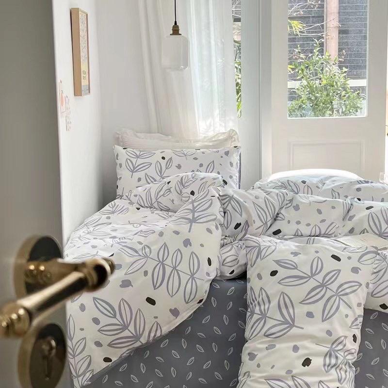 Set Cotton Living Hàng Nhập Khẩu Cao Cấp 4 Món Lá Mây Xanh