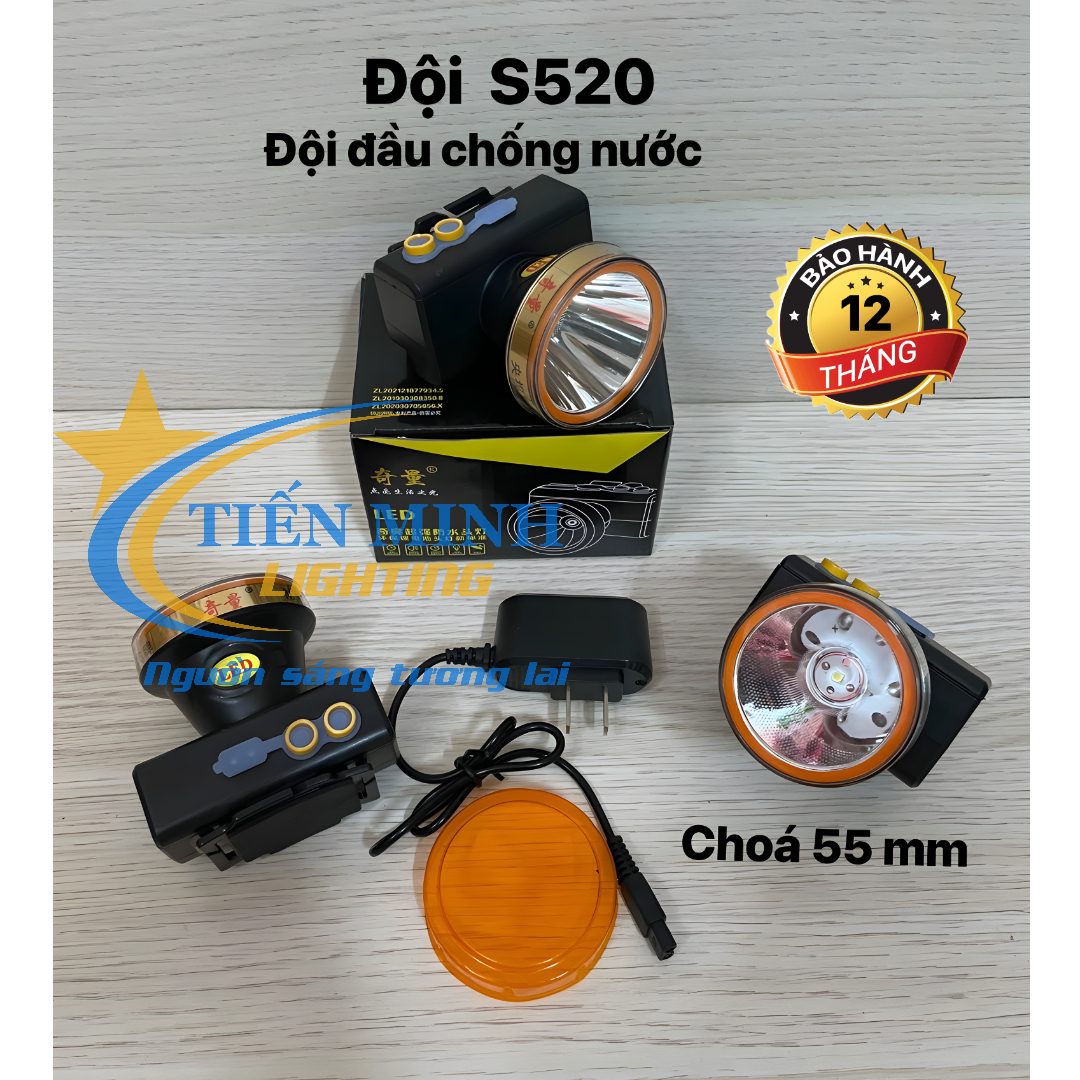 ĐÈN ĐỘI ĐẦU S520 (50W) - ĐÈN ĐỘI CHỐNG NƯỚC - CHÓA 55mm, TẦM CHIẾU XA 500M, ÁNH SÁNG TRẮNG/VÀNG, THỜI GIAN SỬ DỤNG TỚI 12 GIỜ