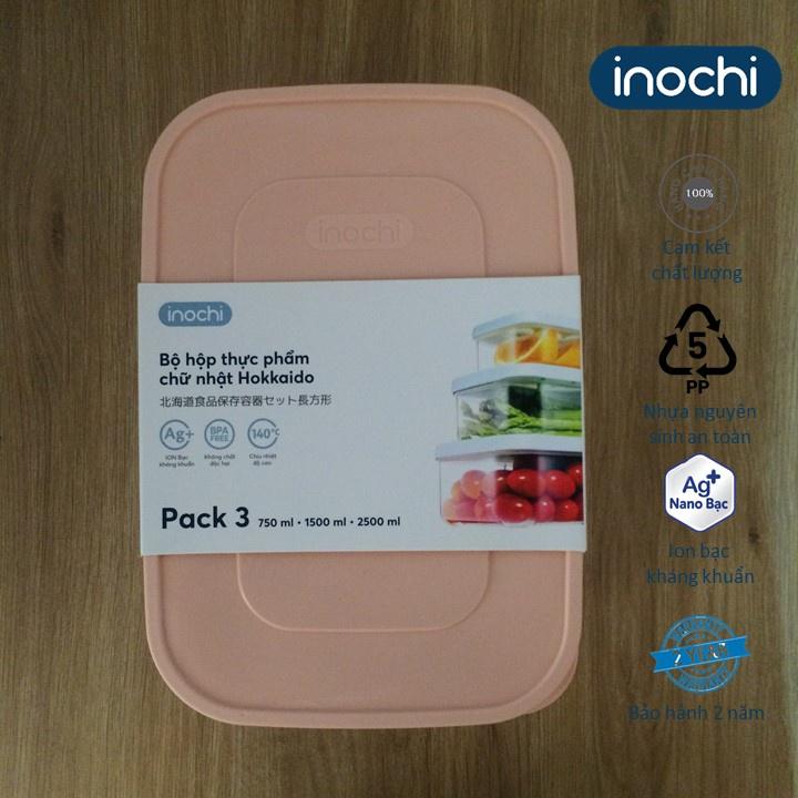 Bộ 3 hộp thực phẩm chữ nhật Hokkaido 750-1500-2500ml-inochi-chất lượng chuẩn Nhật Bản