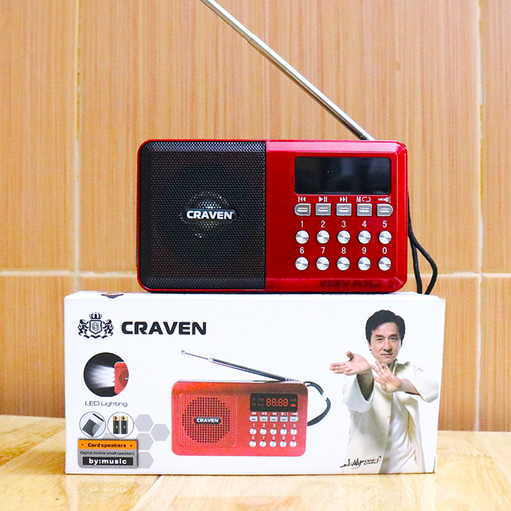 Radio mini nghe đài, nghe nhạc thẻ nhớ, USB, nghe kinh phật Craven CR-65 - có đèn pin (hàng nhập khẩu)