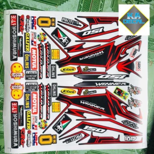 Tem rời winner chỉ đỏ nhám dán xe đen nhám tem 3 lớp ko bay màu
