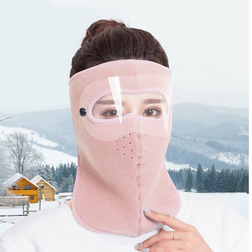 Hình ảnh Khẩu trang ninja vải nỉ kính bảo vệ mắt dán gáy che kín tai chạy xe phượt nam nữ - khau trang ni - Hồng che cổ kính