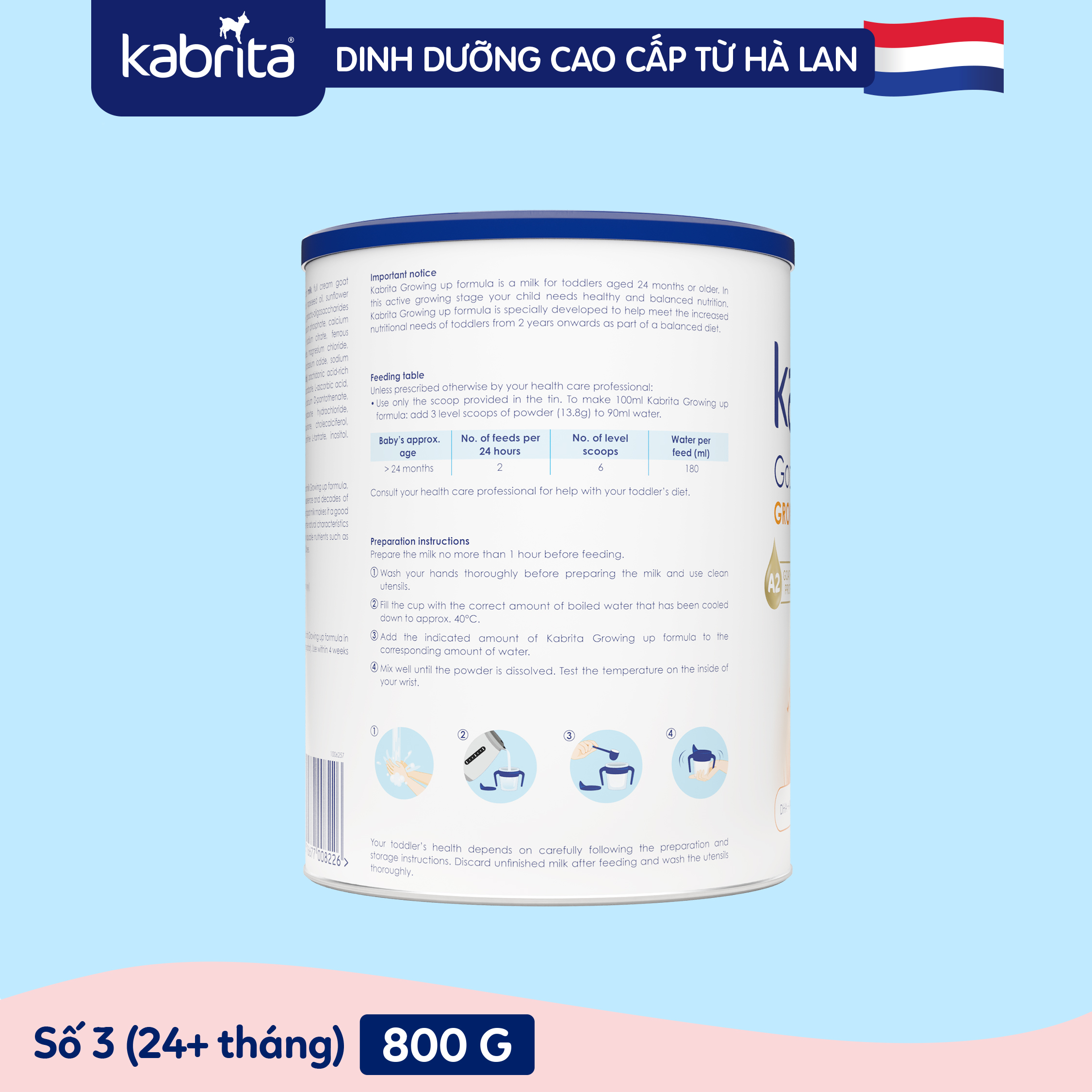 Sữa dê Kabrita số 3 cho trẻ trên 24 tháng - Lon 800g