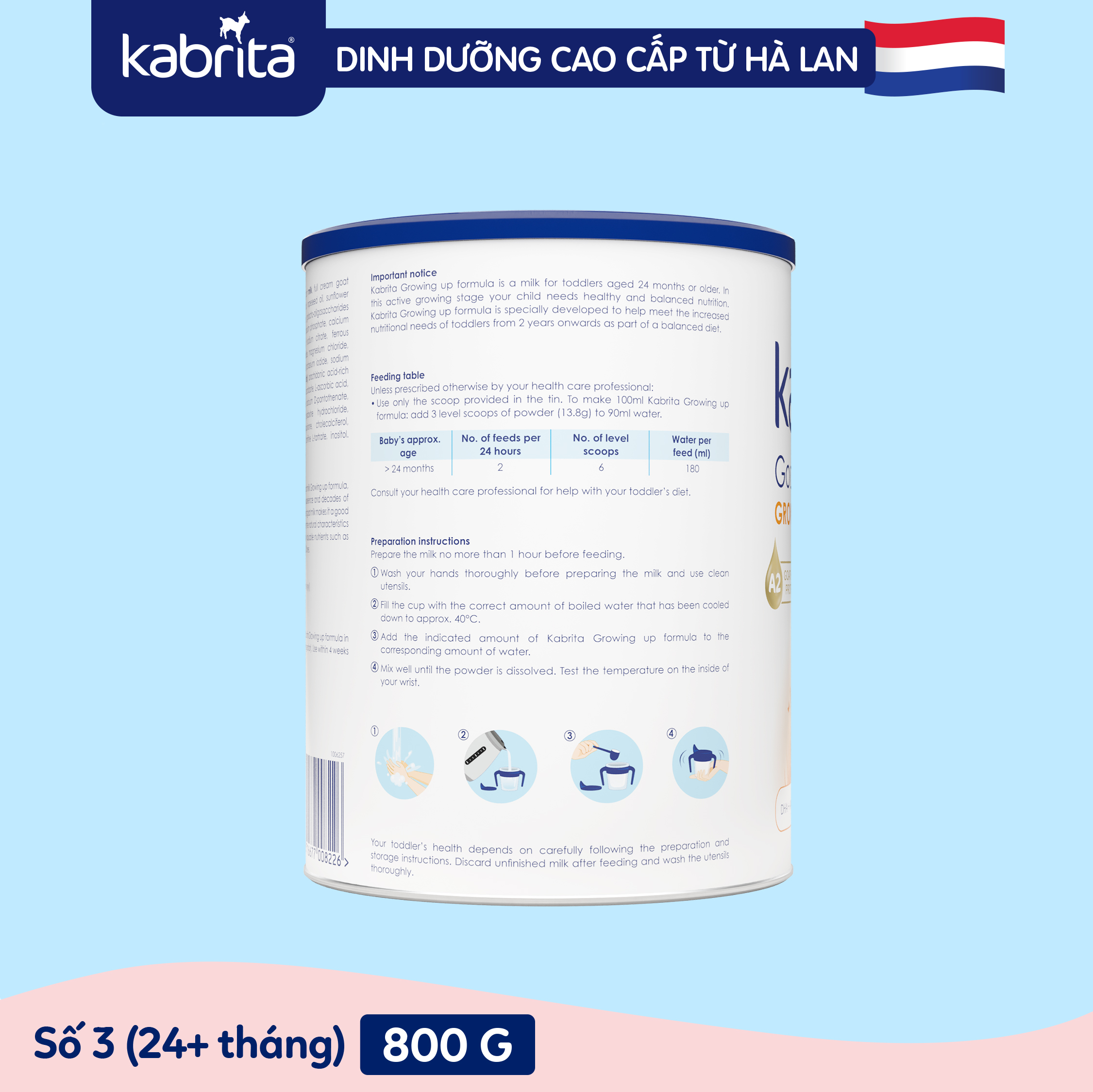 COMBO 3 Lon Sữa dê Kabrita số 3 cho trẻ trên 24 tháng - Lon 800g