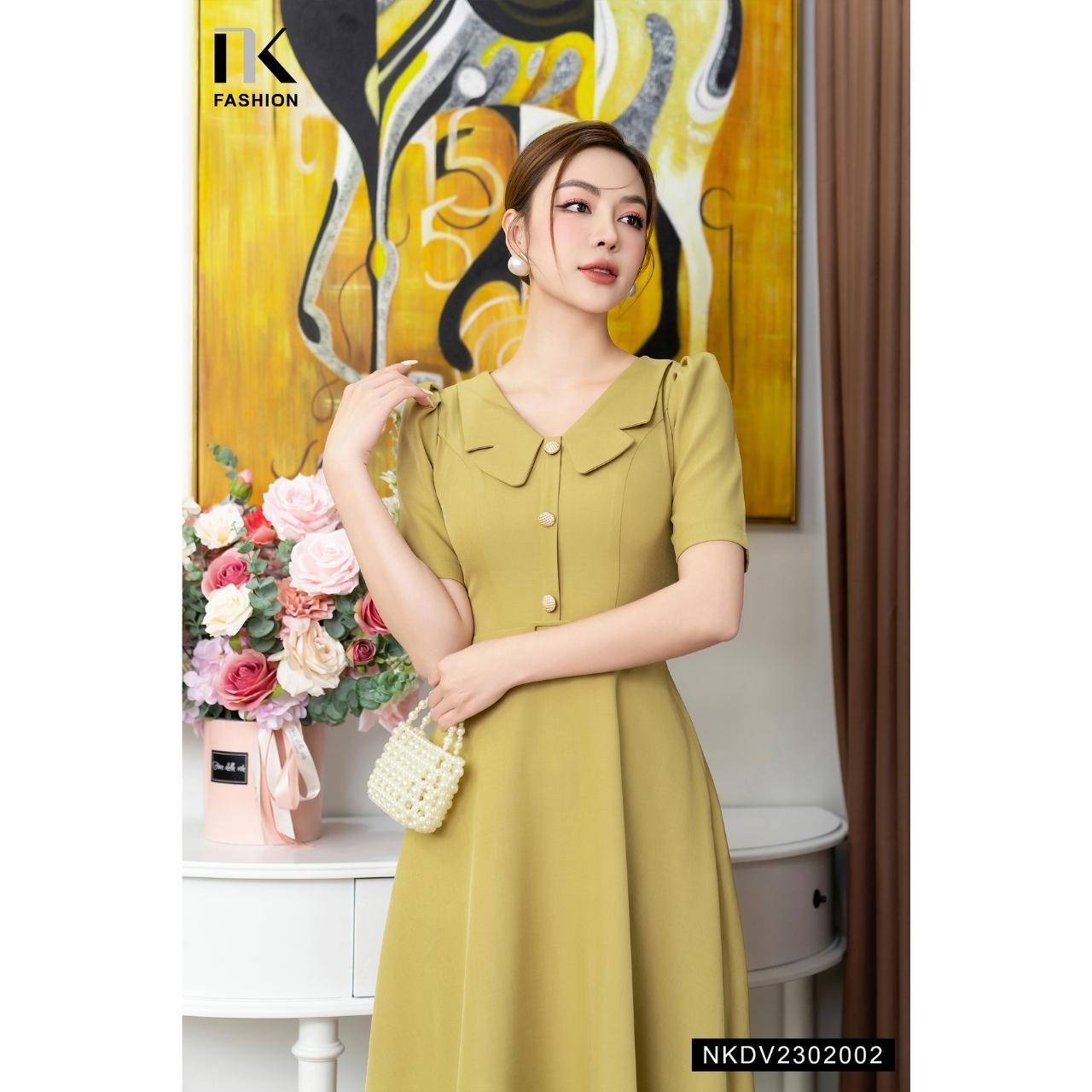 Đầm Xòe Cổ Sóng Thiết Kế Đai Bọc NK FASHION Trẻ Trung Thanh Lịch Chất Vải Nhập Hàn Cao Cấp Không Nhăn NKDV2302002