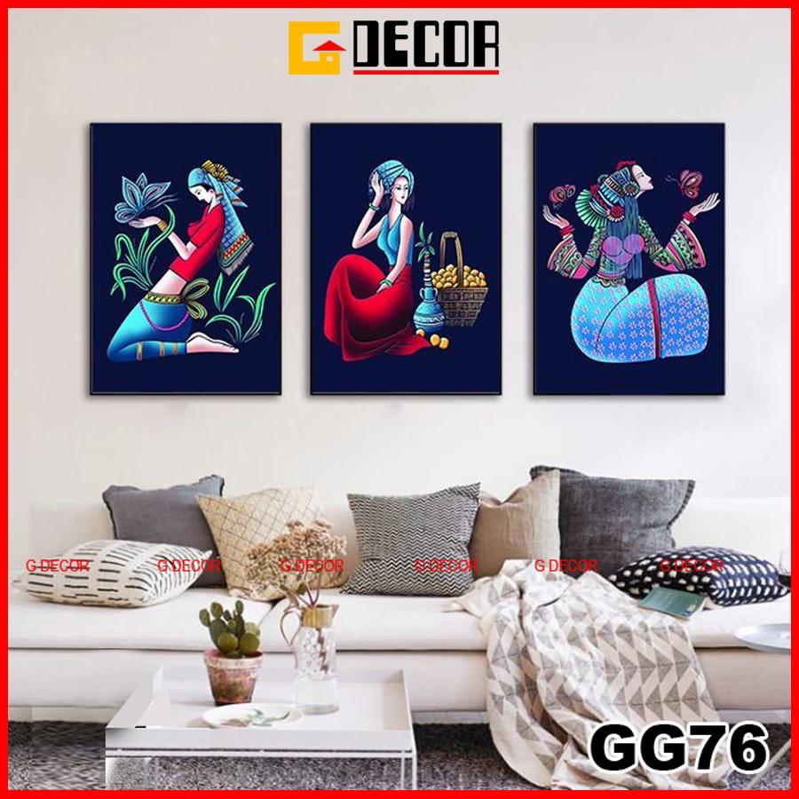 Tranh treo tường canvas 3 bức phong cách hiện đại Bắc Âu 76, tranh cô gái trang trí phòng khách, phòng ngủ, phòng ăn,spa