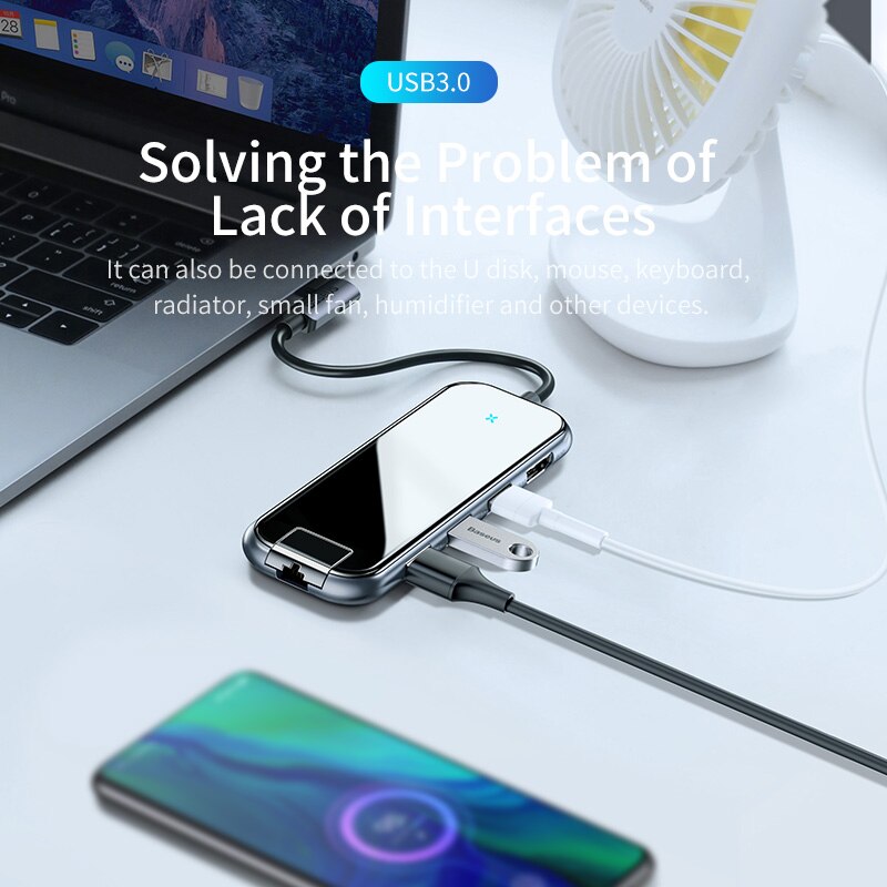 Hub sạc nhanh chia cổng đa năng 6 in 1 Type-C dành cho Macbook Pro / Smartphone hiệu Baseus Multi thành cổng Type-C PD 3.0, 3 cổng USB 3.0, jack mạng LAN, cổng HDMI chuẩn 4k - Hàng chính hãng