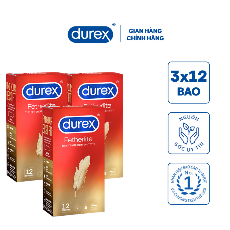 Bộ 3 Bao Cao Su Durex Fetherlite – Hộp 12 bao