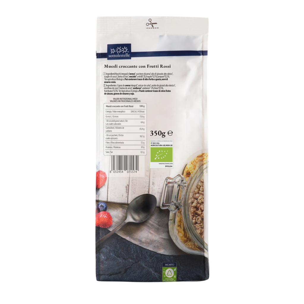 Ngũ Cốc Giòn Muesli Berry Hữu Cơ 350g Sottolestelle Organic Muesli Berries