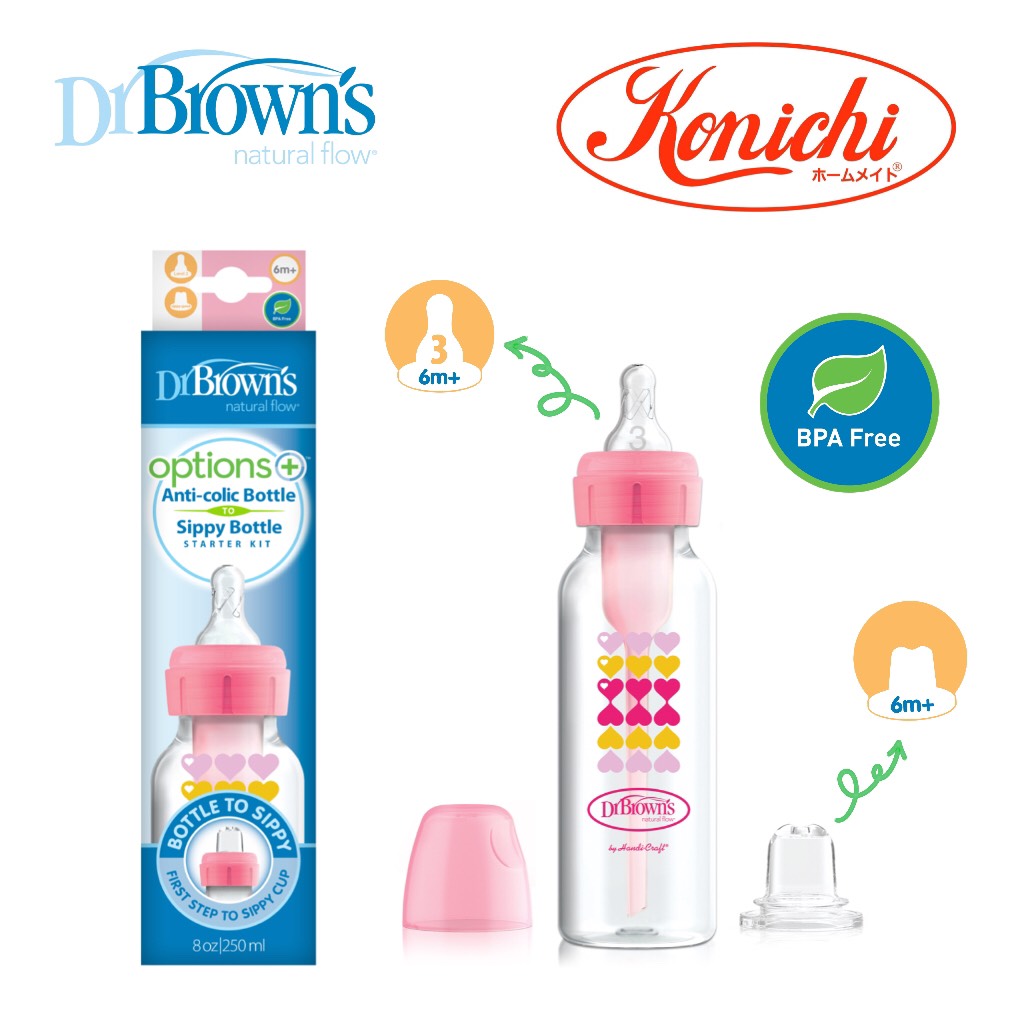 Bình sữa Dr.Brown's cổ thường 250ml nhựa PP Options Plus dòng chuyển đổi 2 giai đoạn