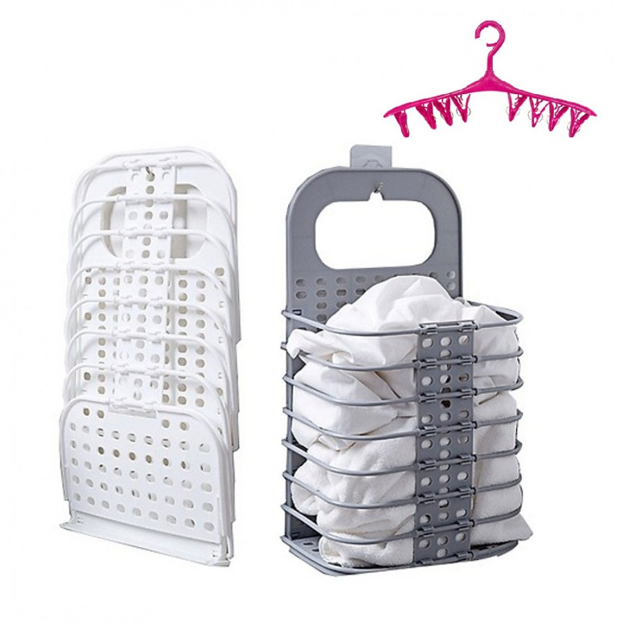 Combo 2 giỏ đựng đồ treo tường + tặng móc treo quần áo có 8 kẹp tiện lợi