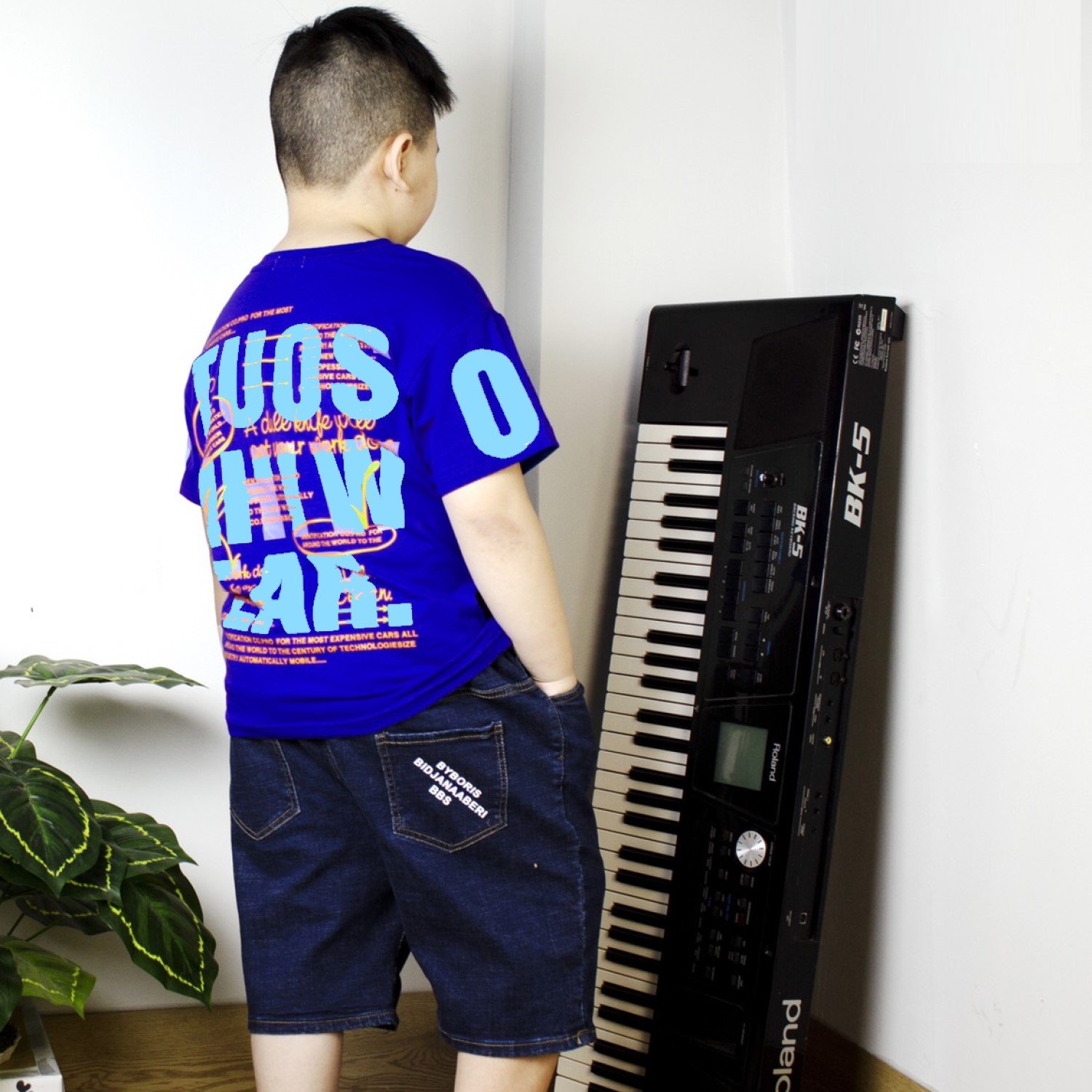 K81XL Bộ áo thun tay ngắn và quần jean co giãn cho bé trai từ 5-15 tuổi