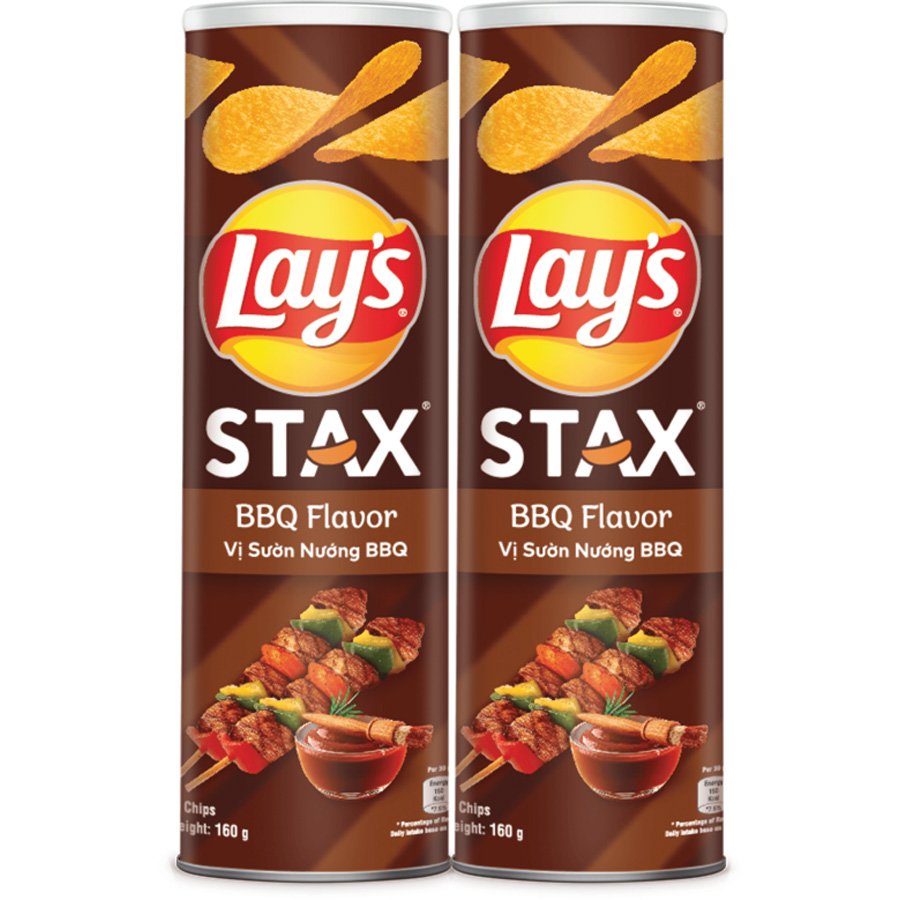 Combo 2 Snack Lays Stax Khoai Tây Miếng Vị BBQ 160g