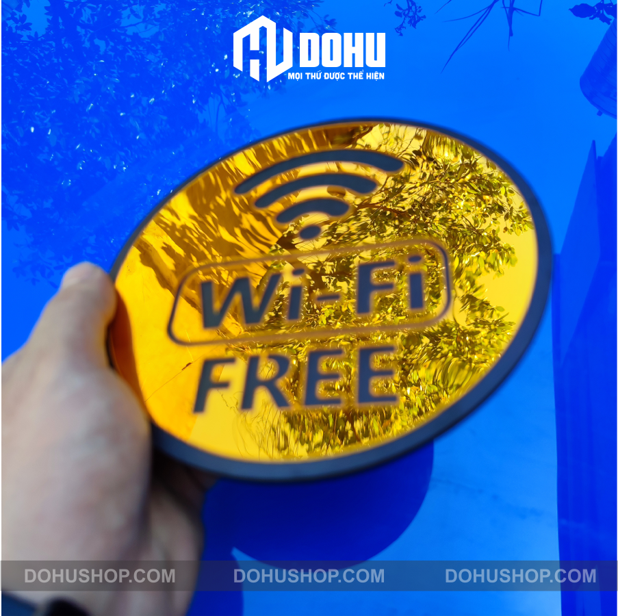Bảng Gương Vàng Free Wifi DOHU23 Trang Trí Quá Cafe, Nhà Hàng, Khách Sạn - Sang trọng, hiện đại