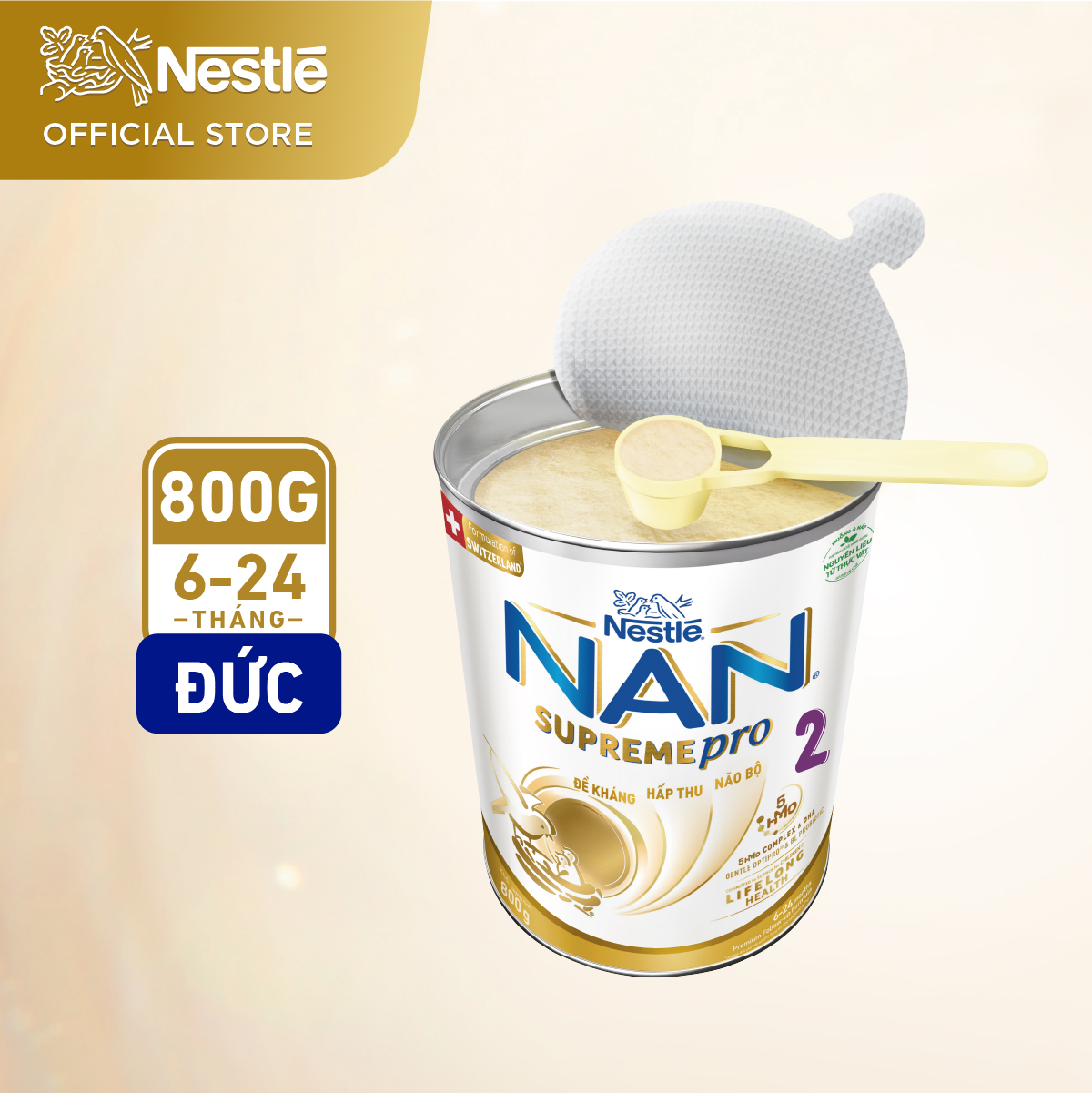 Sữa bột Nestlé NAN SupremePro 2 lon 800g nhập khẩu từ Đức với 5HMO & đạm Gentle Optipro (6 - 24 tháng)