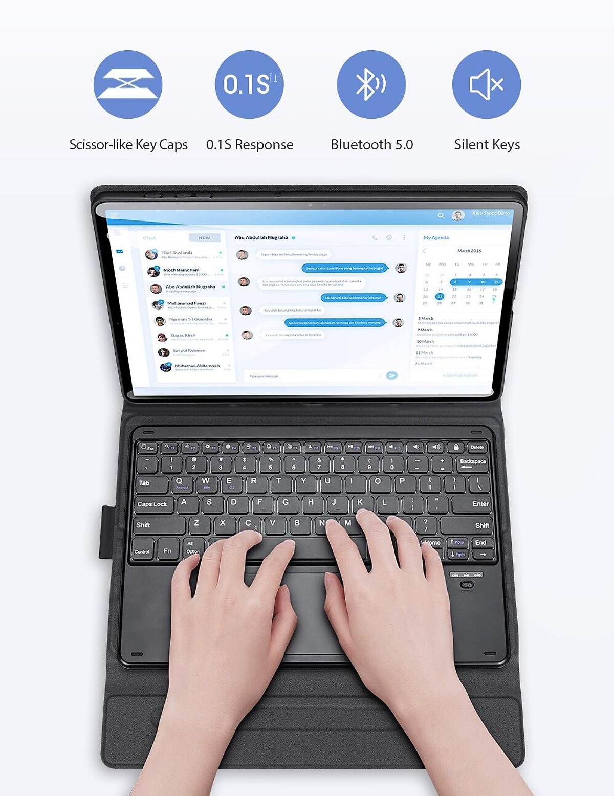 Bao da danh cho Samsung Galaxy Tab S8, Tab S8 Plus kèm bàn phím bluetooth có bàn di chuột TouchPad hiệu Dux Ducis - Hàng Chính Hãng
