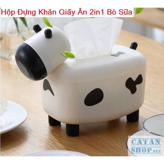 Hộp Đựng Khăn Giấy Hình Bò Sữa Đáng Yêu Kiêm Để Tăm Tiện Lợi 2in1 GD538-BoSua2in1