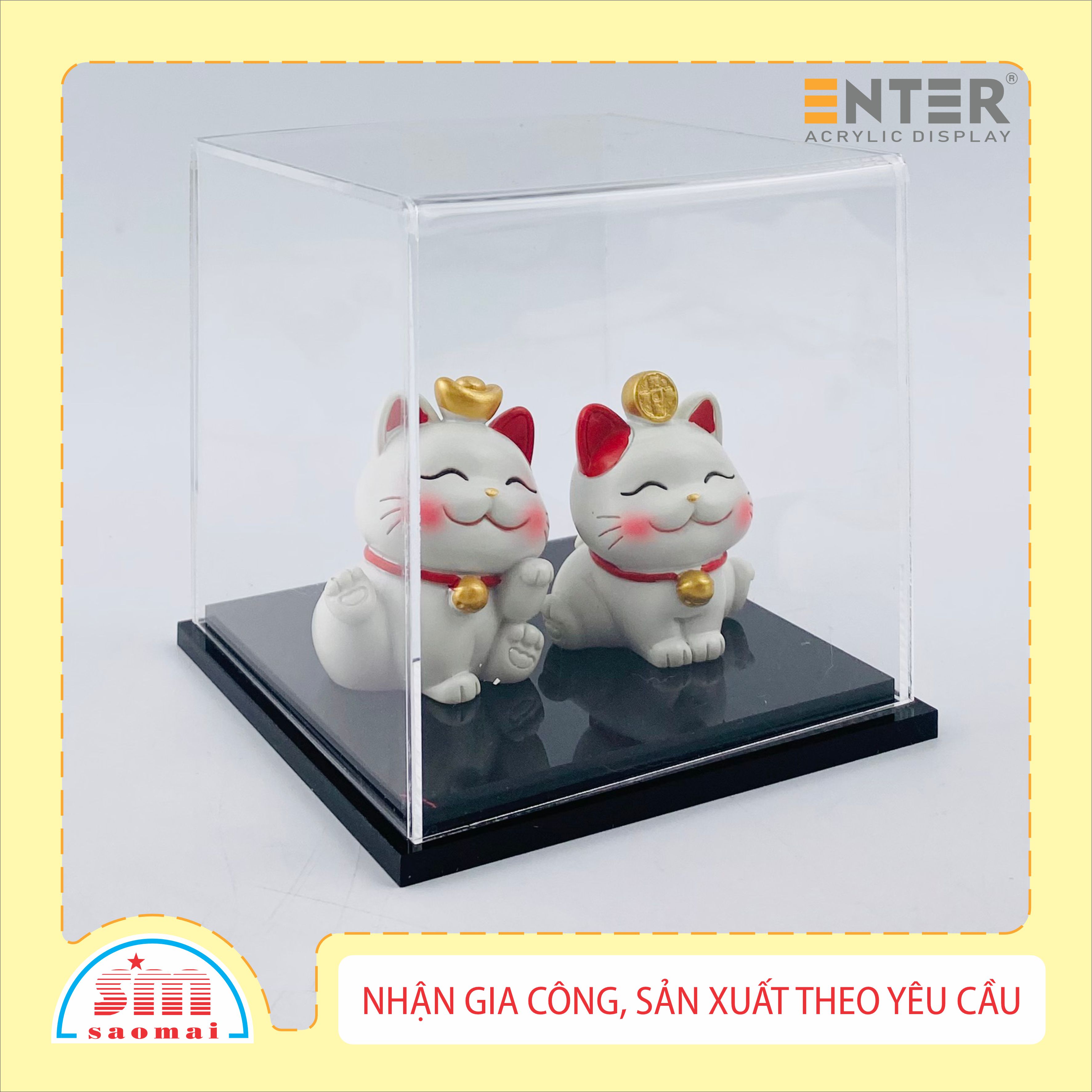 Hộp mica Enter BOX101 10x10x10cm mica dày 2mm, đế đen 5mmx2 vuông