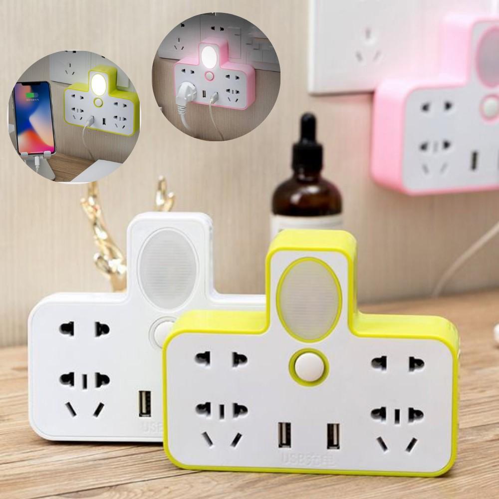 Ổ Cắm Điện Phát Sáng Hình Chữ T Nhỏ Gọn Đa Năng Có Đèn Ngủ Tiện Dụng Tích Hợp 2 Cổng Sạc USB