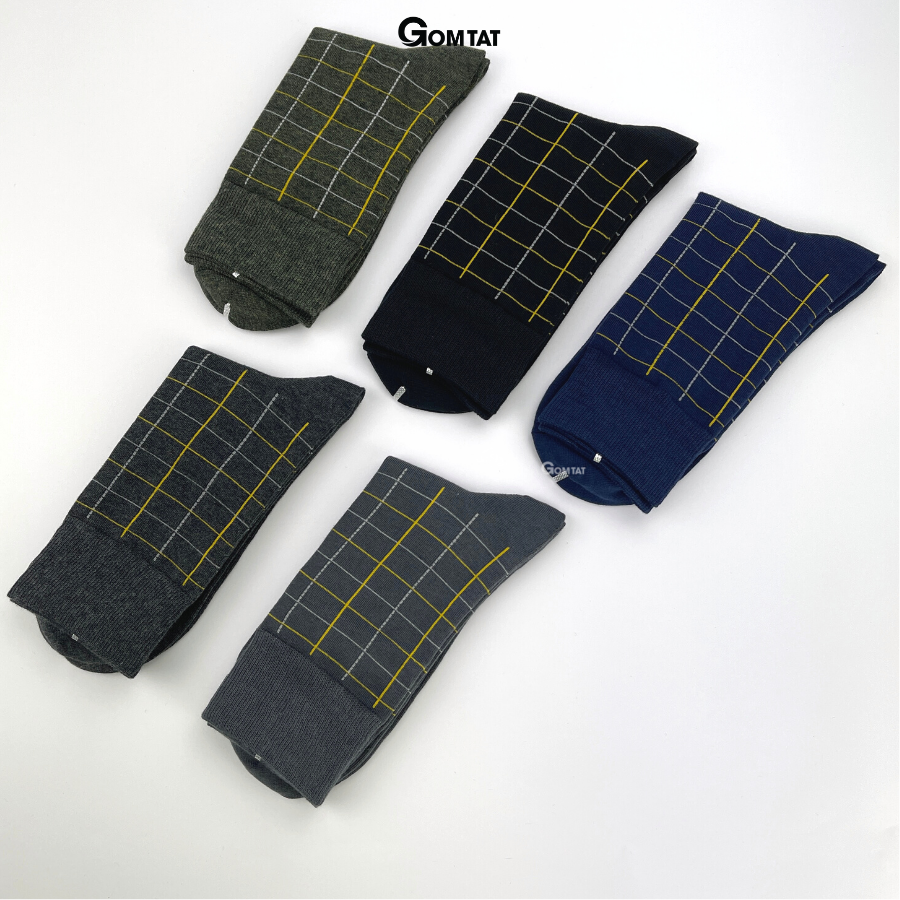 Hộp 5 đôi tất giày tây cổ cao Gom Tất họa tiết caro chất liệu cotton cao cấp hút ẩm thoáng khí - GOM-TAYCARO-CB5