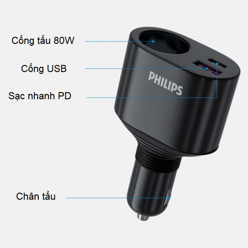 Bộ chia tẩu sạc cao cấp Philips DLP4103B/93 và DLP4102B/93 - Hàng Nhập Khẩu