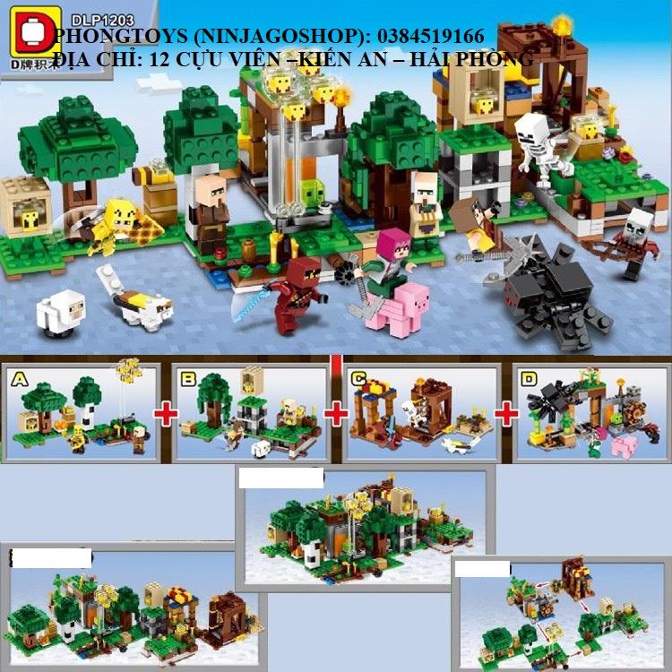 Lắp ráp xếp hình Non Lego Mine.craft My World DLP 1203 : Set 4 bộ tháp canh chống quái vật trong rừng 4 in 1