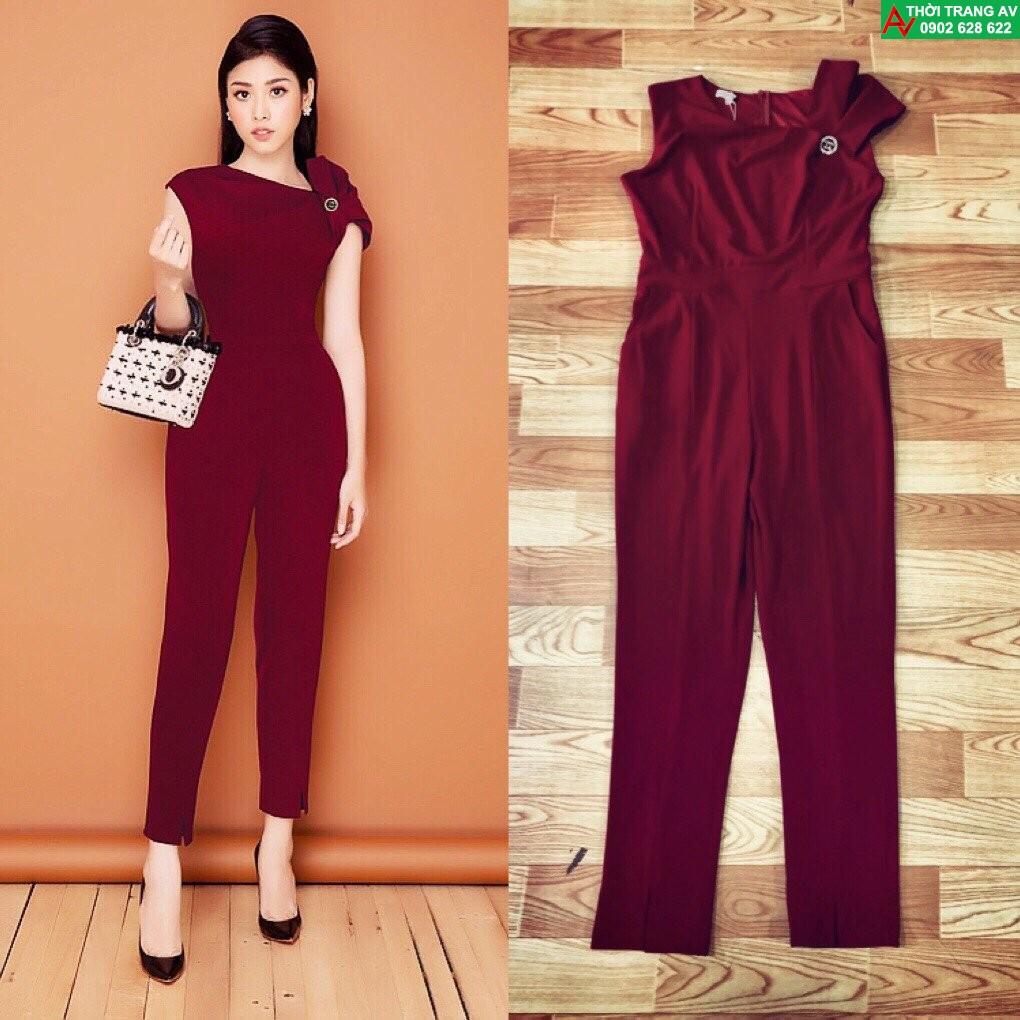 Jumpsuit - Đồ bay dài xẻ ống lệch vai cách điệu đính tag  - AV5972