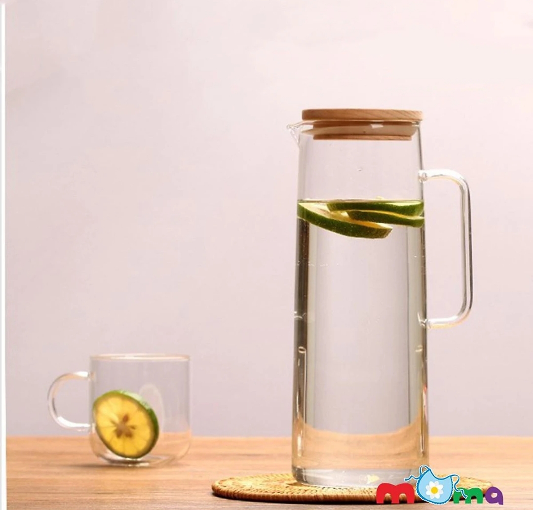 Bình nước thuỷ tinh nắp gỗ chịu nhiệt: