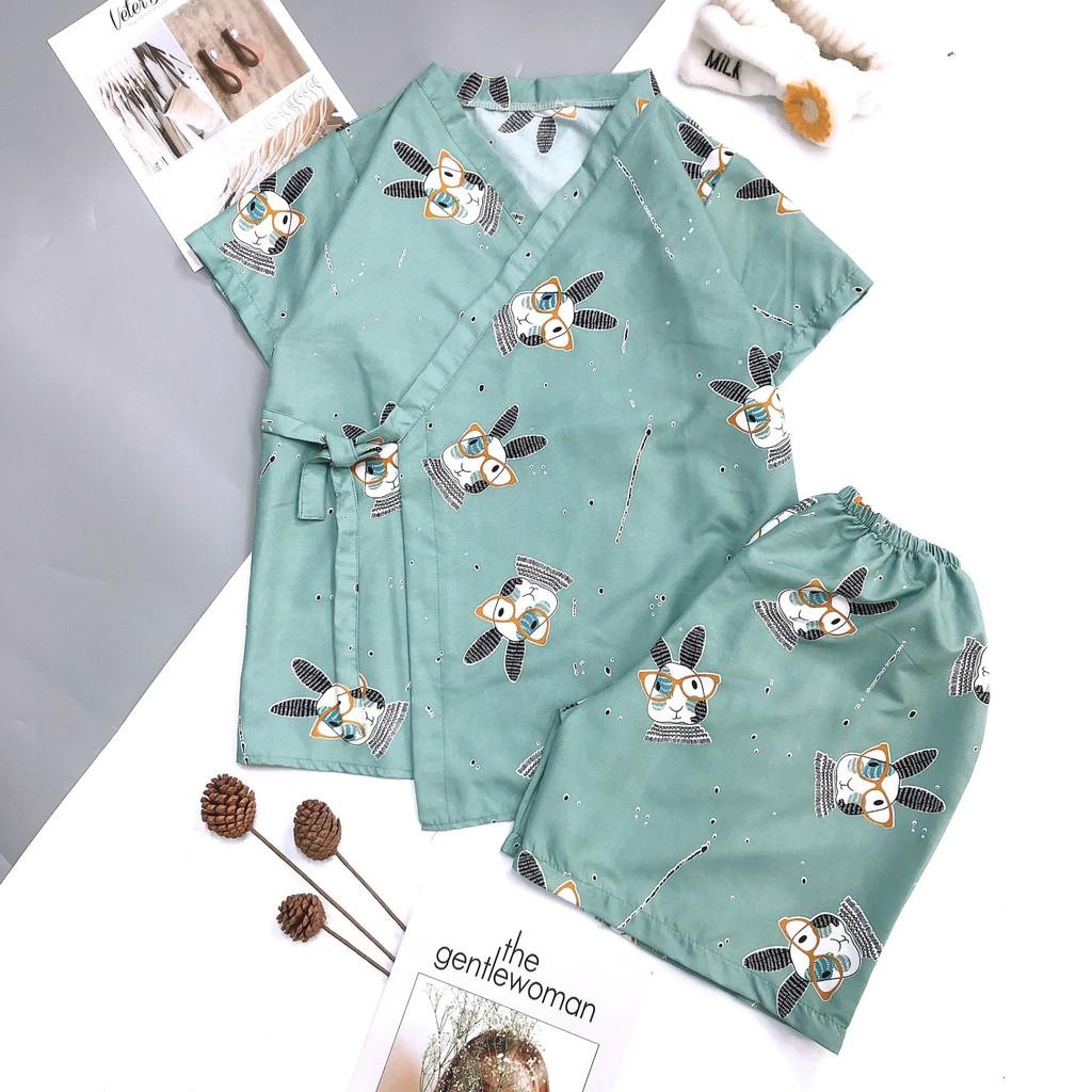 Bộ ngủ pijama kimono tay ngắn quần đùi cột dây mát mẻ cho mùa hè- update mẫu mới.