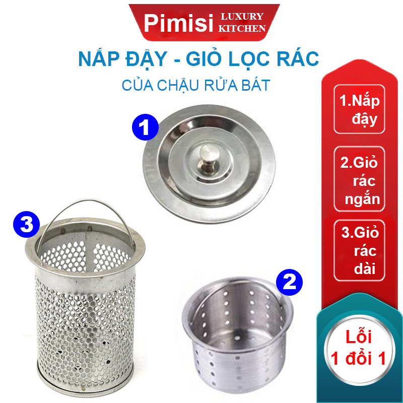 Nắp đậy - giỏ lọc rác inox 304 của chậu rửa bát chén Pimisi | hàng chính hãng