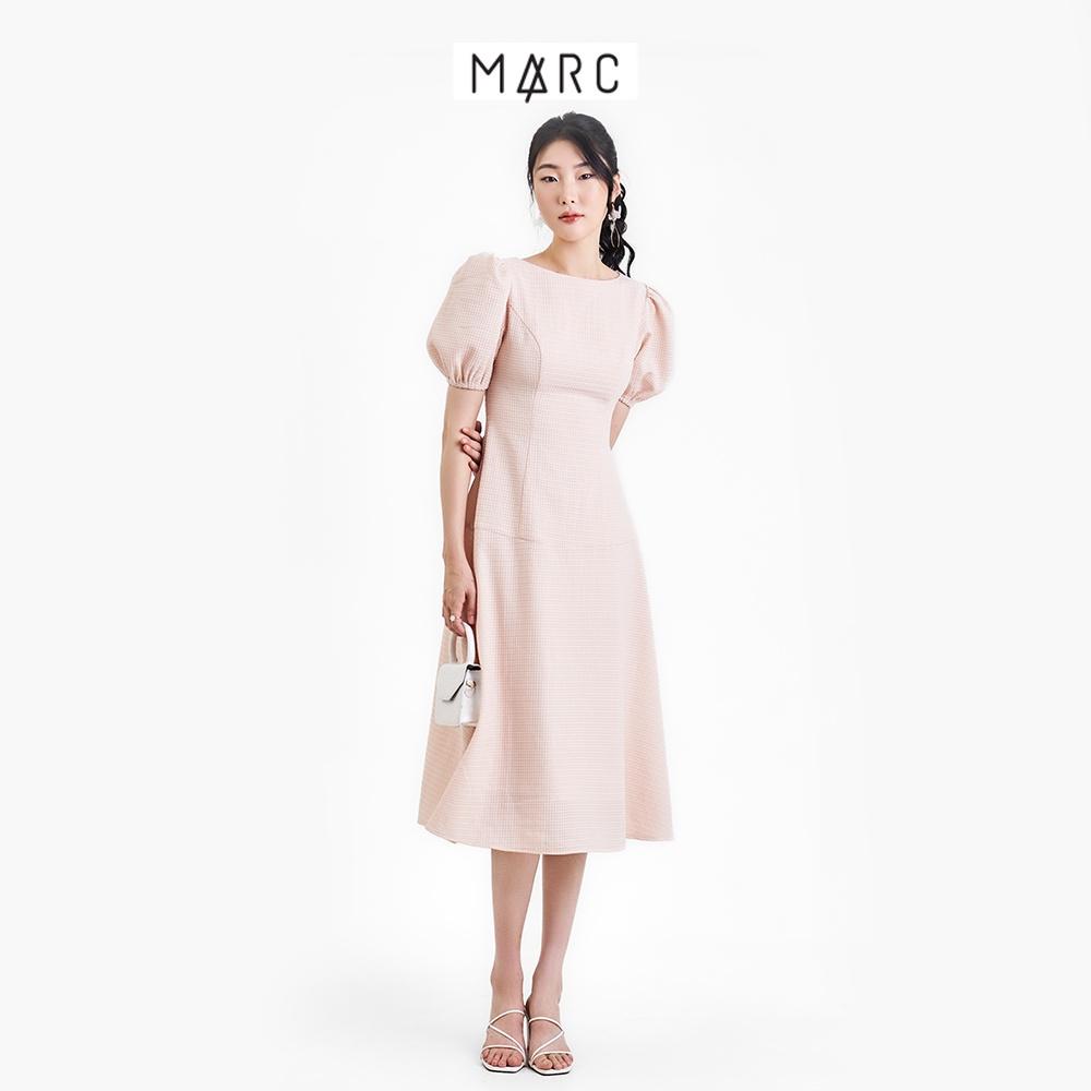 Đầm nữ MARC FASHION midi form A cổ thuyền tay phồng nhún thun TRNH093122