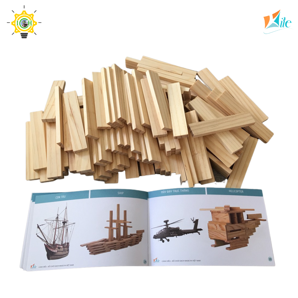 Thanh gỗ biến hình KITE 1115C214 kích thích khả năng sáng tạo, tư duy hình khối kiến trúc, rèn luyện khéo léo