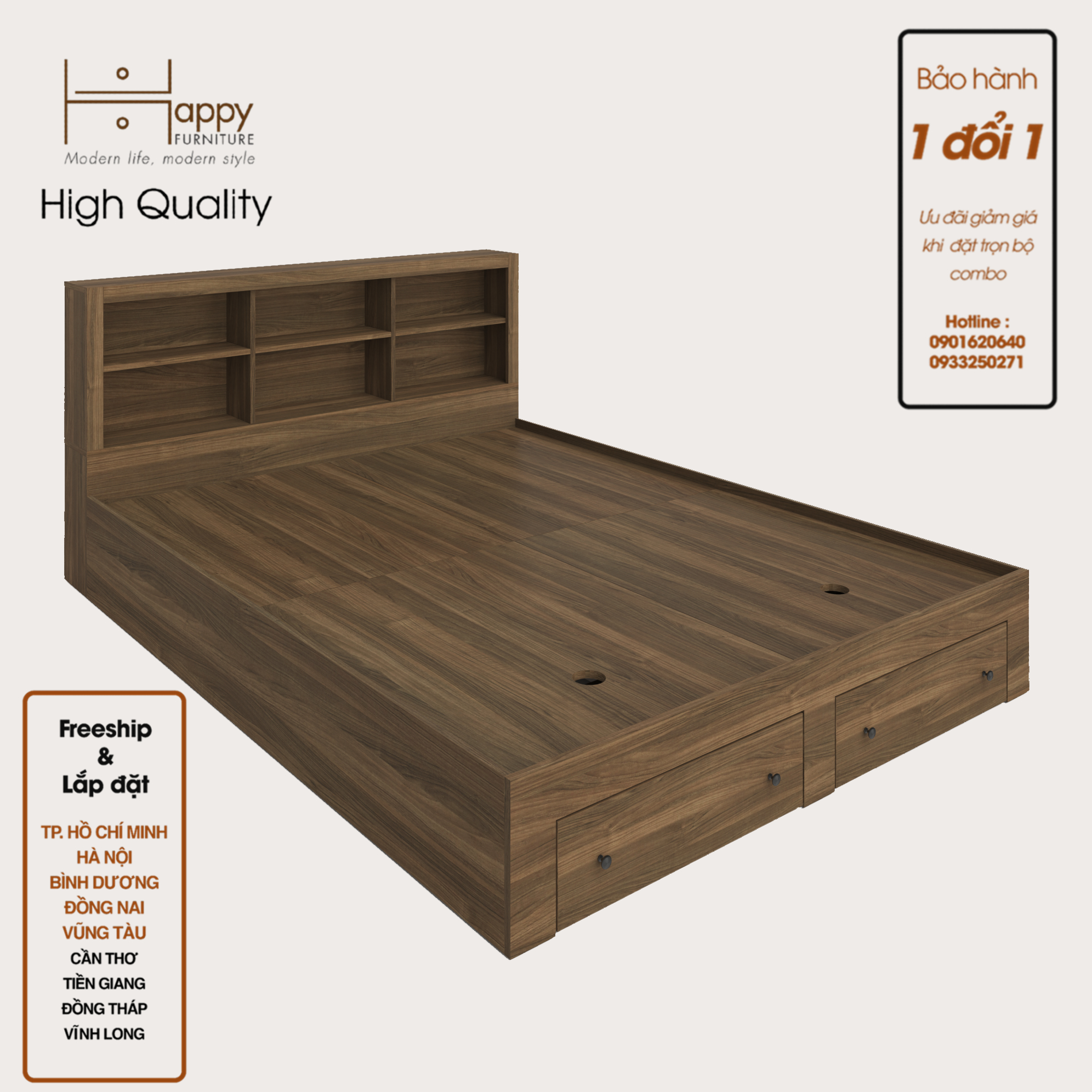 [Happy Home Furniture] FENNY, Giường ngủ -  kết hợp kệ đựng đồ, GNG_013, GNG_014, GNG_015, GNG_016